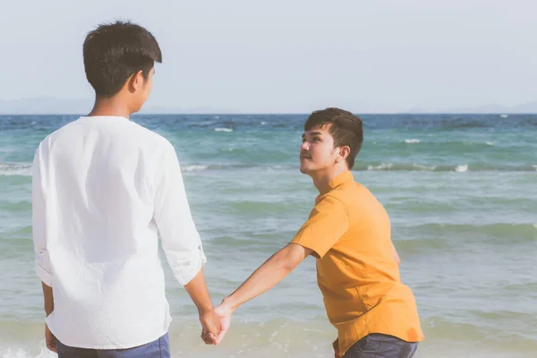 Homosexuell porträt junge asiatische paar running mit fröhlich tog — Stockfoto