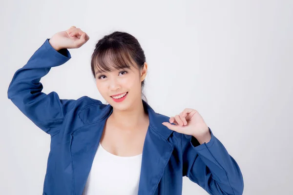 Beautiful portrait young business asian woman standing with conf — Stock Photo, Image