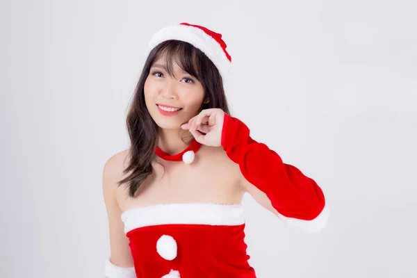 Beau portrait jeune femme asiatique Santa costume porter chapeau smil — Photo