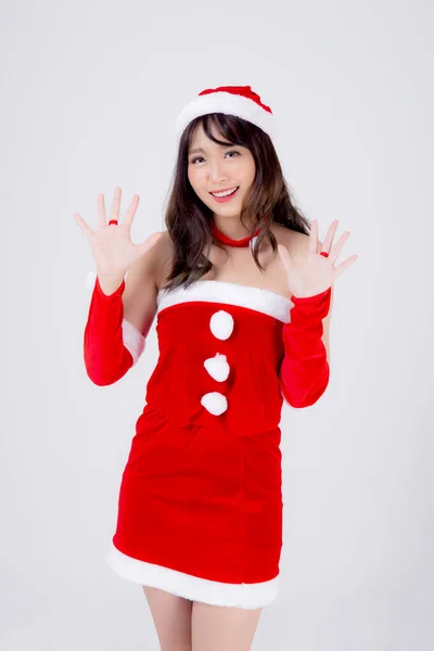 Beau portrait jeune femme asiatique Santa costume porter chapeau smil — Photo