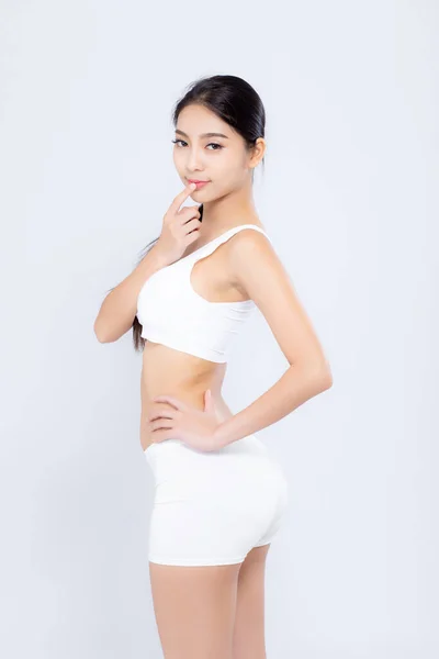Portret młody Asian kobieta uśmiechnięty piękny ciało dieta z fit — Zdjęcie stockowe