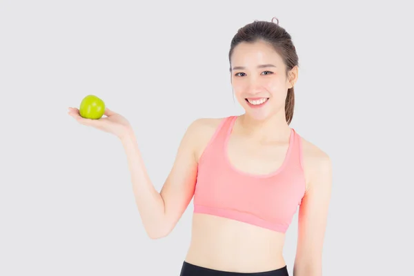 Hermoso retrato joven mujer asiática en ropa deportiva con sati —  Fotos de Stock