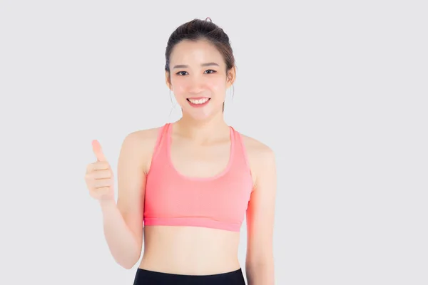 Schöne Porträt junge asiatische Frau in Sportkleidung mit Satis — Stockfoto