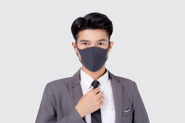 Retrato Jovem Ásia Empresário Terno Vestindo Máscara Facial Para Protetora — Fotografia de Stock