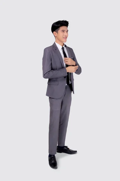 Portrait Young Asian Businessman Suit Smiling Confident Friendly Isolated White — Stock Photo, Image