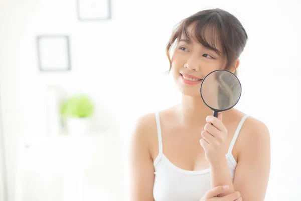 Bela Jovem Asiático Mulher Feliz Com Ampliação Pele Acne Beleza — Fotografia de Stock