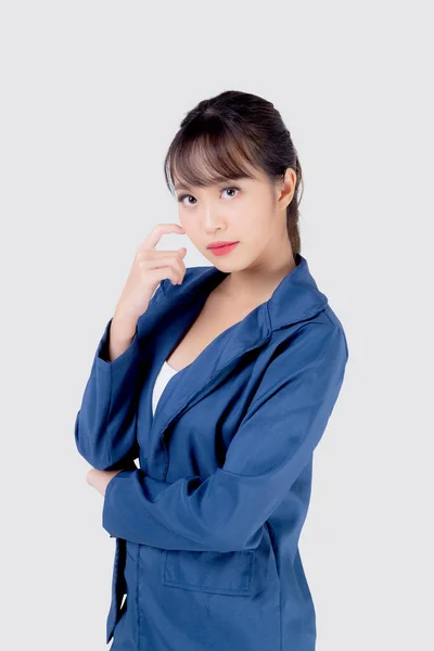 Hermosa Retrato Joven Negocio Asiático Mujer Pie Con Confianza Aislada —  Fotos de Stock