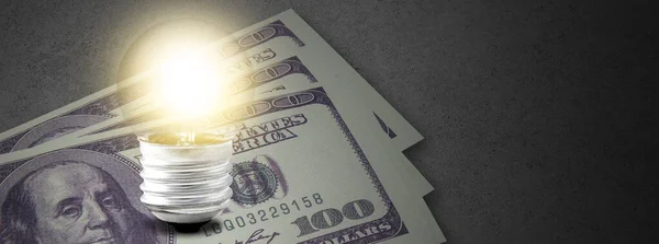 Лампочка Деньги Доллар Валюты Финансовые Прибыль Экономики Банкноты Сбережения План — стоковое фото