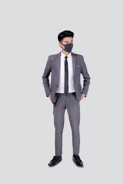 Retrato Jovem Ásia Empresário Terno Vestindo Máscara Facial Para Protetora — Fotografia de Stock
