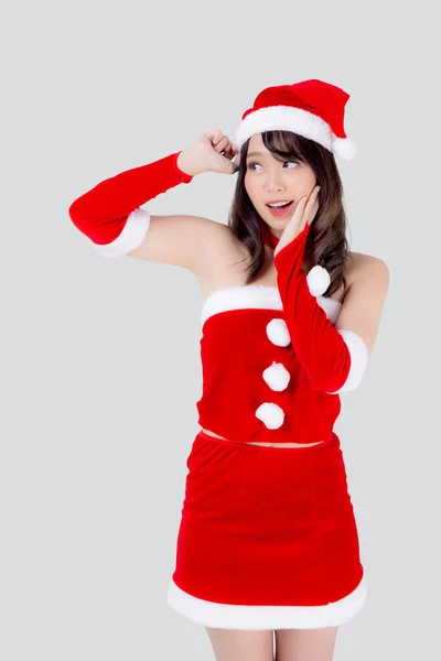 Bella Ritratto Giovane Donna Asiatica Santa Costume Indossare Cappello Sorpresa — Foto Stock