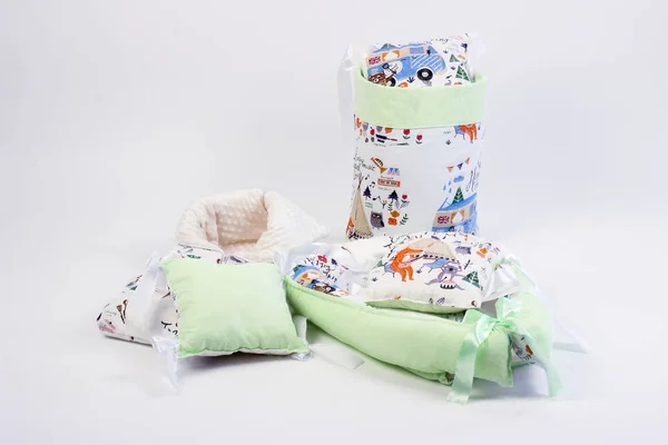 Textiel Voor Pasgeborenen Foto Studio Een Witte Achtergrond Zijkant Van — Stockfoto