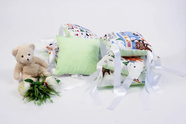 Textiel Voor Pasgeborenen Foto Studio Een Witte Achtergrond Zijkant Van — Stockfoto