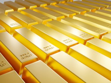 Birçok Altın Çubuk külçesi 3D resimleme