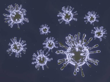 covid-19, koronavirüs salgını, hücresel ortamda yüzen virüs, koronavirüs gribi geçmişi, viral hastalık salgını, virüsün 3 boyutlu üretimi, organizma illüstrasyonu