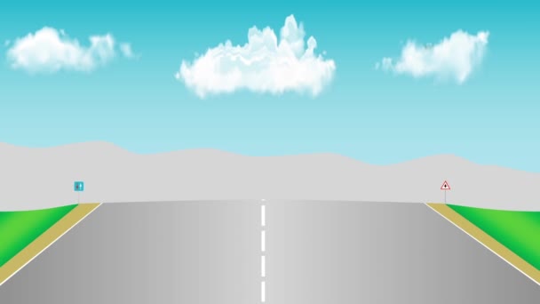 道路上の車アニメーション 典型的な二重車道上の車のトラフィック 田舎道を走る自動車 農村部の交通動向 — ストック動画