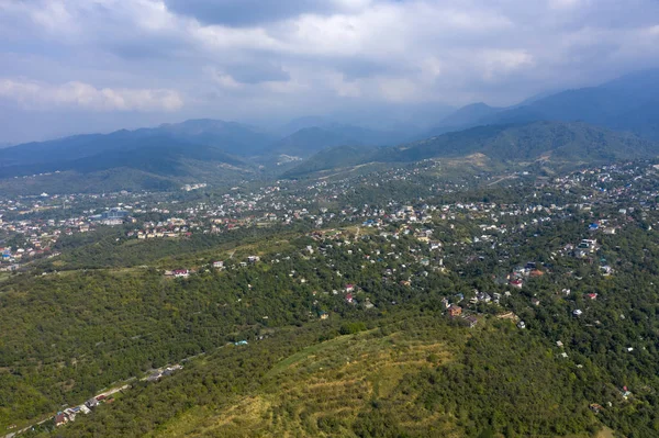 Almaty Stad Vanuit Vogel Zicht Uitlopers Van Trans Ili Alatau — Stockfoto