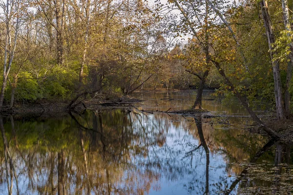 Día Otoño Lago Entre Hermosos Colores — Foto de Stock