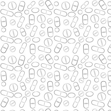 Beyaz arka plandaki hap deseni. Tablet. Vektör illüstrasyon. Stok illüstrasyon.