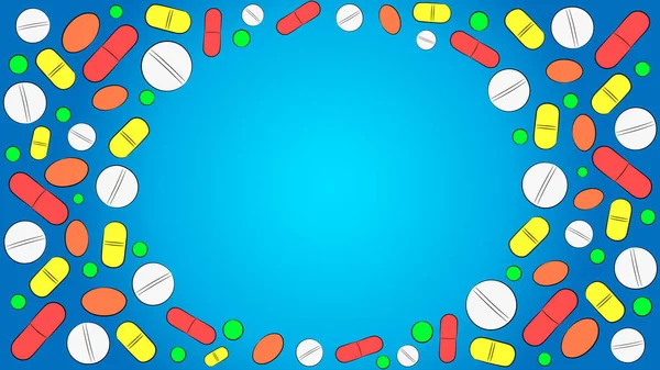 Mavi arka plandaki haplar. Tablet. Vektör illüstrasyon. Stok illüstrasyon.