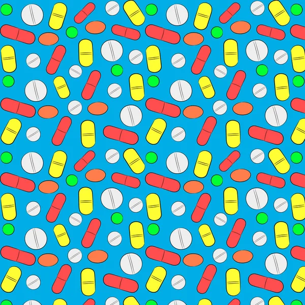 Mavi arka plandaki hap deseni. Tablet. Vektör illüstrasyon. Stok illüstrasyon.