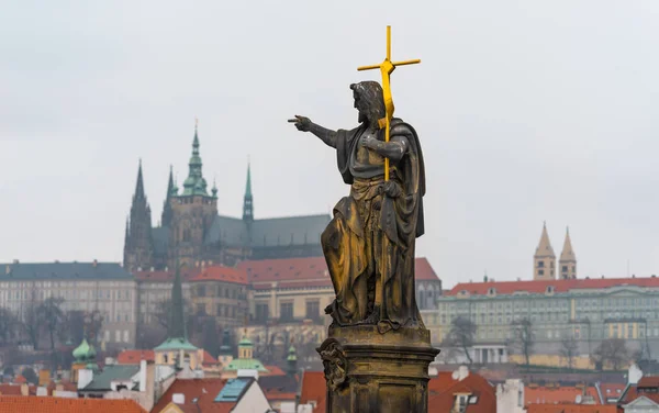 Prague Czech Republic Statue John Baptist Famous Historical Charles Bridge — Stock Photo, Image