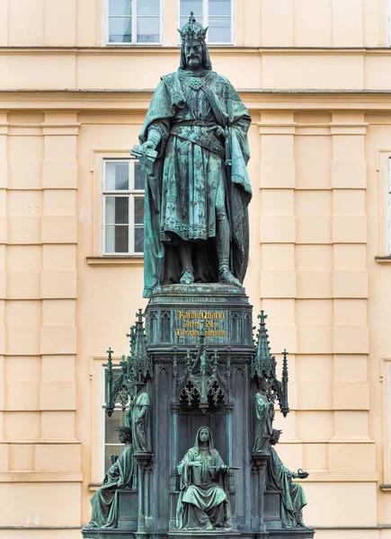 Prague, Czech Republic. Bronze statue of the Czech King of Bohemia and the first King to also become Holy Roman Emperor Charles IV next to the hystorical Charles Bridge, at Old Town.