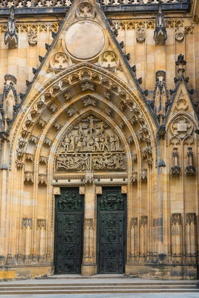 Prague, Czech Republic. Gothic style West entrance doors and main portal of St. Vitus Cathedral, part of the Prague Castle complex.