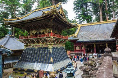 Nikko, Japonya - 15 Ekim 2018: Nikko Nikko Toshogu tapınak tapınakta turist ziyaret sonbahar, Japonya.