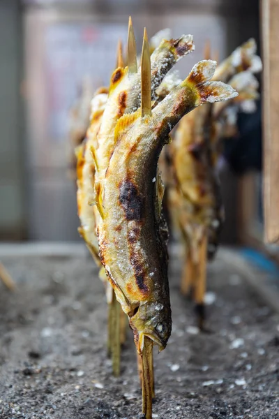 Peixe Ayu Grelhado Com Sal Cachoeira Kegon Nikko Japão — Fotografia de Stock