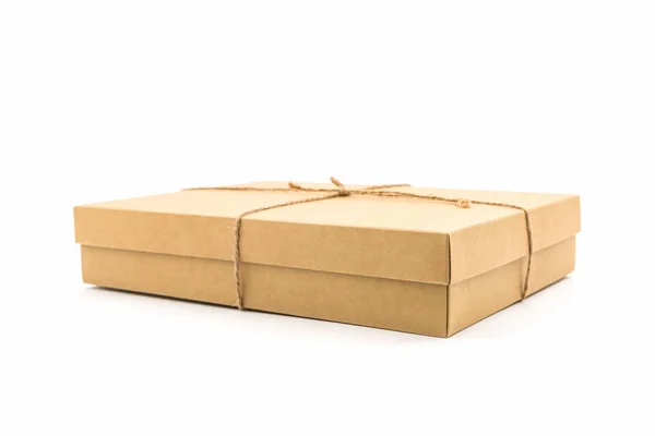 Brown Paper Box Tied String White Background — Stock Photo, Image