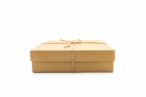 Brown Paper Box Tied String White Background — Stock Photo, Image