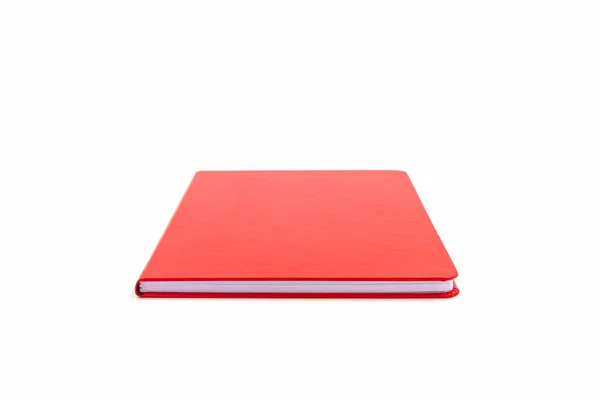 Close up red leather notebook on white background. — Stock Photo, Image