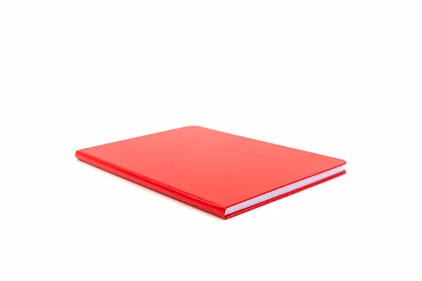 Close up notebook in pelle rossa su sfondo bianco . Immagini Stock Royalty Free