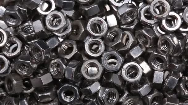 Close Bunch Metal Nuts Industrial Needs Metal Products — Stock Video