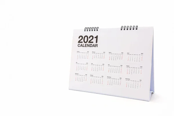 Witte Papieren Bureau Spiraal Kalender 2021 Witte Achtergrond Rechtenvrije Stockfoto's