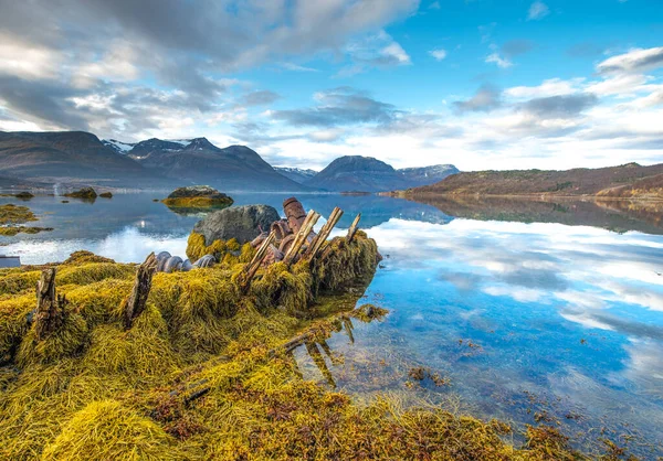 Herfst Landschap Kust Van Noorse Zee Tromso Stockfoto