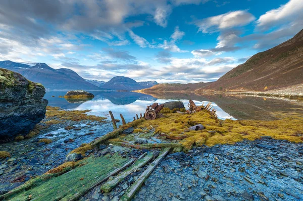 Herfst Landschap Kust Van Noorse Zee Tromso Stockfoto