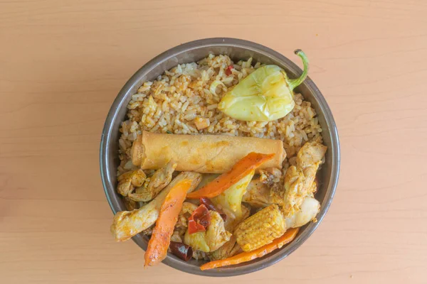 Gourmet Chinese Food Bowl Fried Rice Chicken Vegetables Chun Kun — Stock Photo, Image
