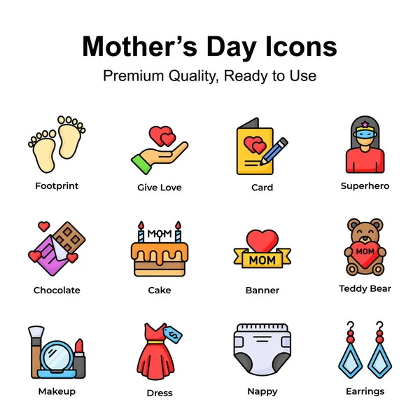 Pack Iconos Día Las Madres Estilo Editable Listos Para Uso — Archivo Imágenes Vectoriales