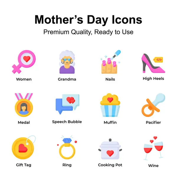 Conjunto Iconos Día Madres Calidad Premium Paquete Vectores Editables — Archivo Imágenes Vectoriales