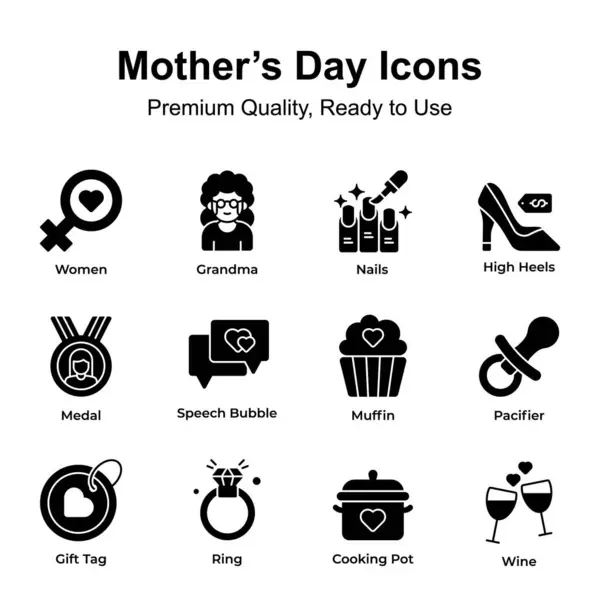 Conjunto Iconos Día Madres Calidad Premium Paquete Vectores Editables — Archivo Imágenes Vectoriales