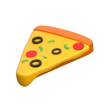 Parti ve eğlence için 3 boyutlu lezzetli pizza dilimi simgesi, resimleme için hazır