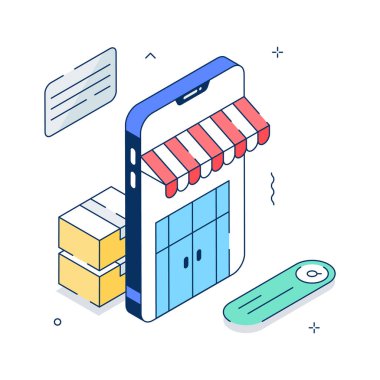 Modern tasarım tarzında çevrimiçi depolama izometrik illüstrasyonu