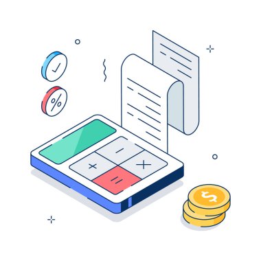 Fatura ve parayla hesap makinesi, hesaplamanın izometrik gösterimi