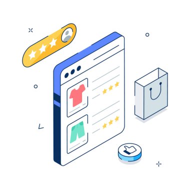 Ürün geribildirim illüstrasyonu, çevrimiçi alışveriş değerlendirmeleri ve müşteri görüşleri