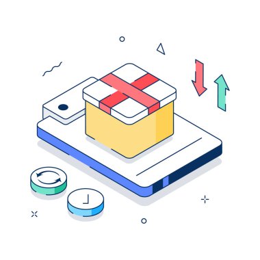 Ekommerce teslimatı, nakliyesi ve lojistik için paket illüstrasyonunu iade et