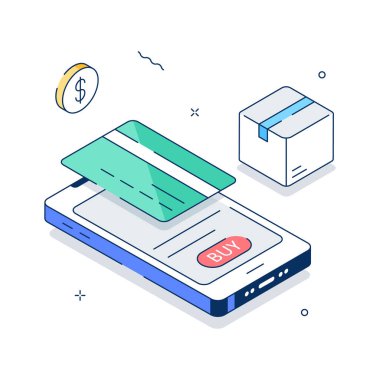 Mobil Ödeme İzometrik İllüstrasyonla Çevrimiçi Alışveriş