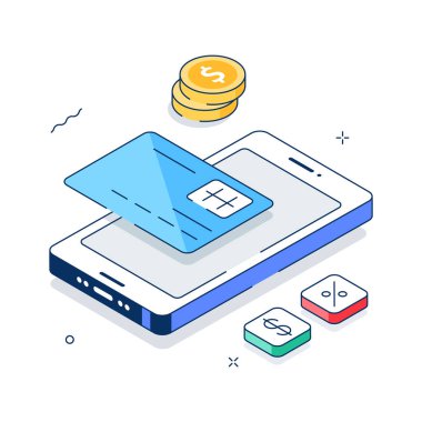 Mobil ödeme, çevrimiçi ödeme izometrik illüstrasyon modayı