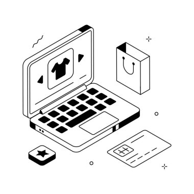 Çevrimiçi alışveriş sürecinin modern illüstrasyonu, vektör kullanmaya hazır