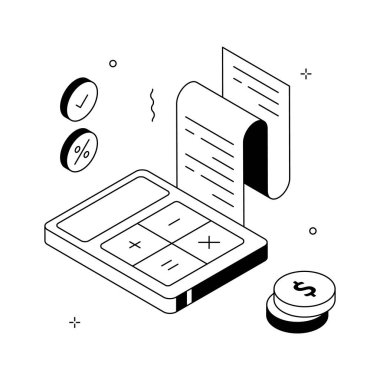 Fatura ve parayla hesap makinesi, hesaplamanın izometrik gösterimi